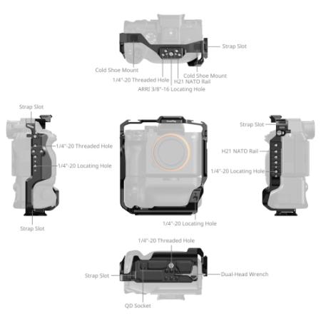 SmallRig 6114 - klatka do aparatu Sony Alpha 7R V / 7 IV / 7S III / 1 / 7R IV / 7 V w połączeniu z gripem VG-C4EM - szczegóły